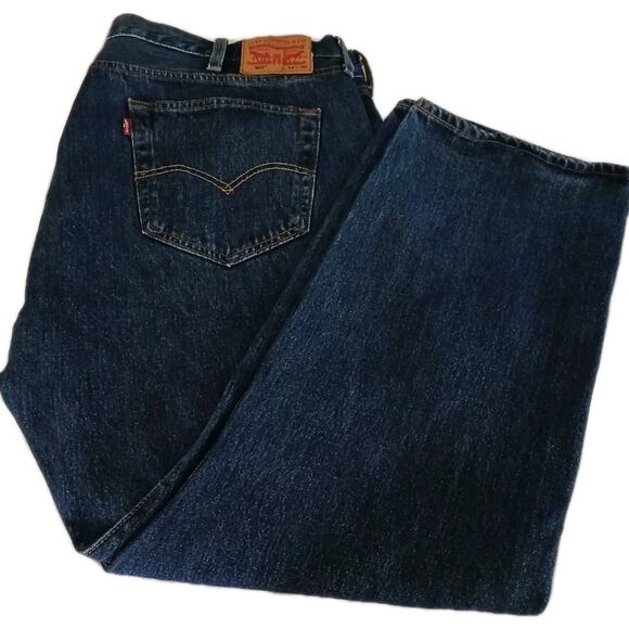Levi's 501 Jeans Men 44X30 Blue Dark Wash Straight Leg Classic Fit Cotton Denim - Picture 1 of 9